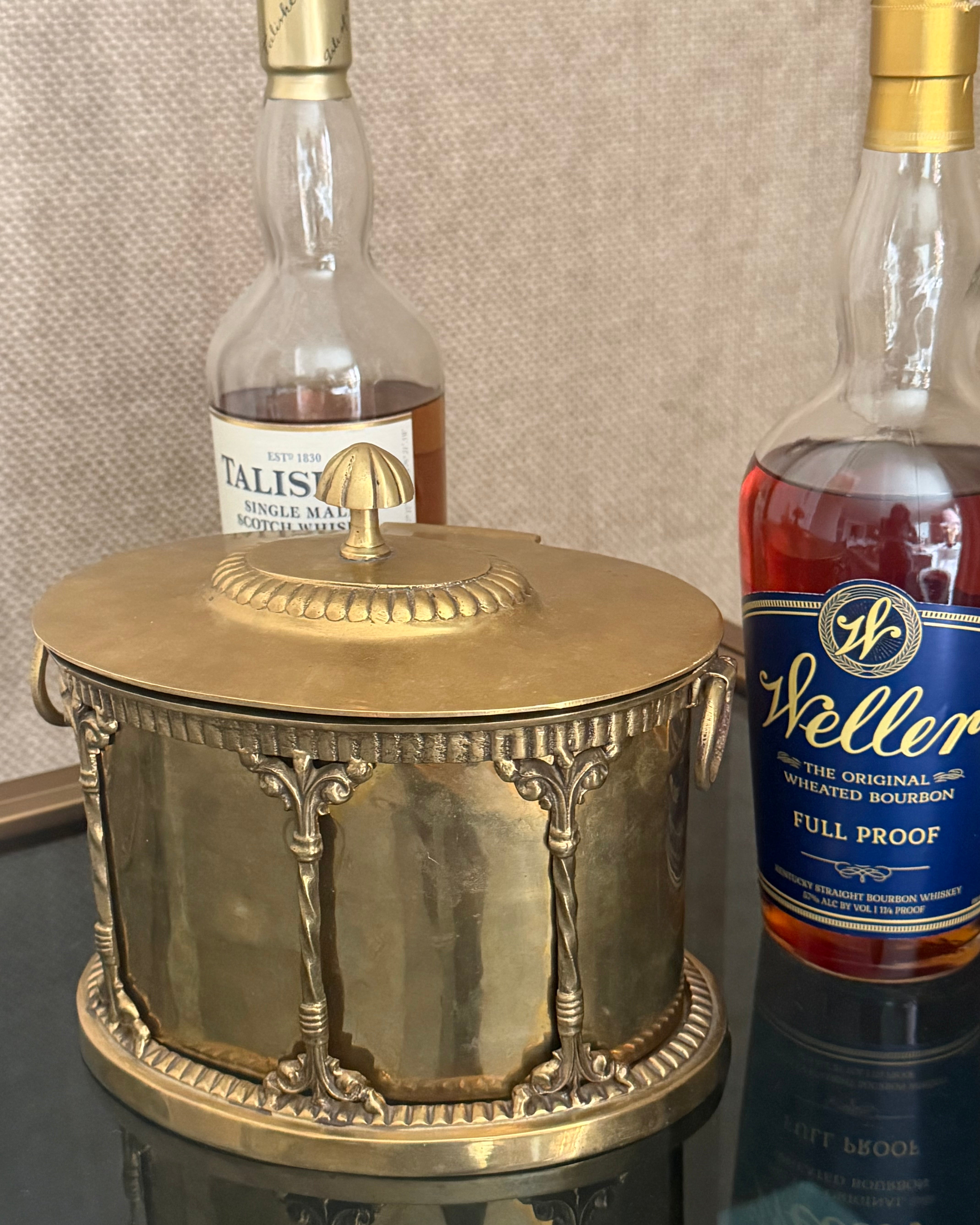 Vintage Solid Brass Biscuit Barrel | Hinged Lid Gadrooned Canister Classical Column Detail