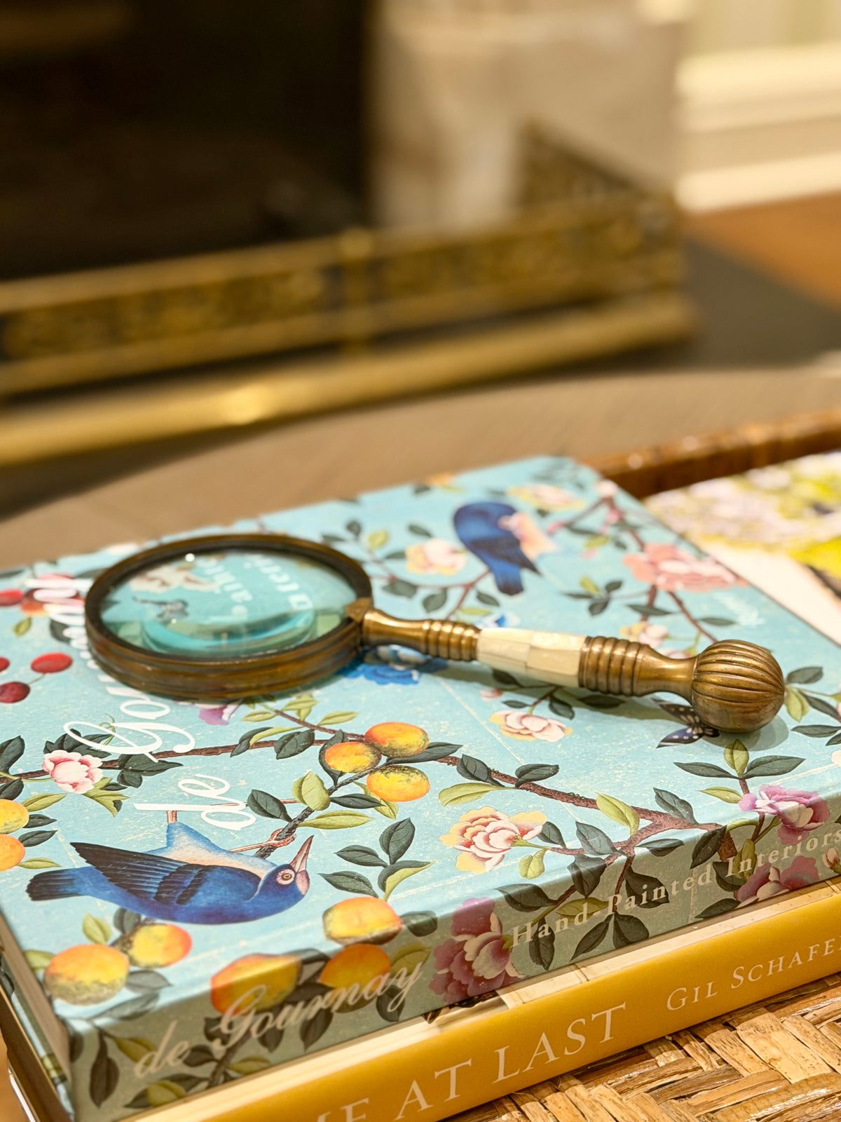Vintage Brass & Mother-of-Pearl Magnifying Glass — Map Reader / Library Desk Object