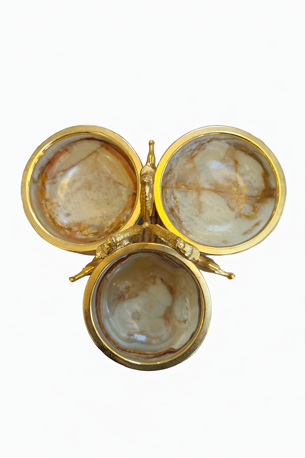 French-Style Ormolu & Onyx Triple Salt Cellar with Dragon Handle