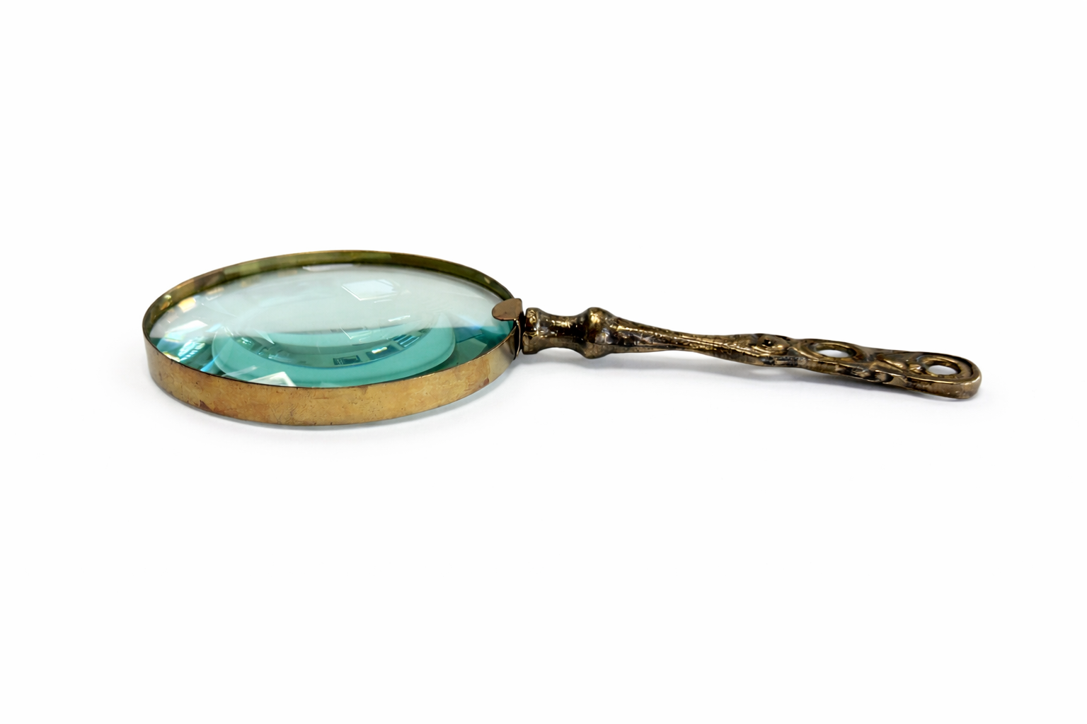 Vintage Brass Desk Magnifying Glass — Ornate Handle, Mid-20th Century (Circa 1960s–1980s)