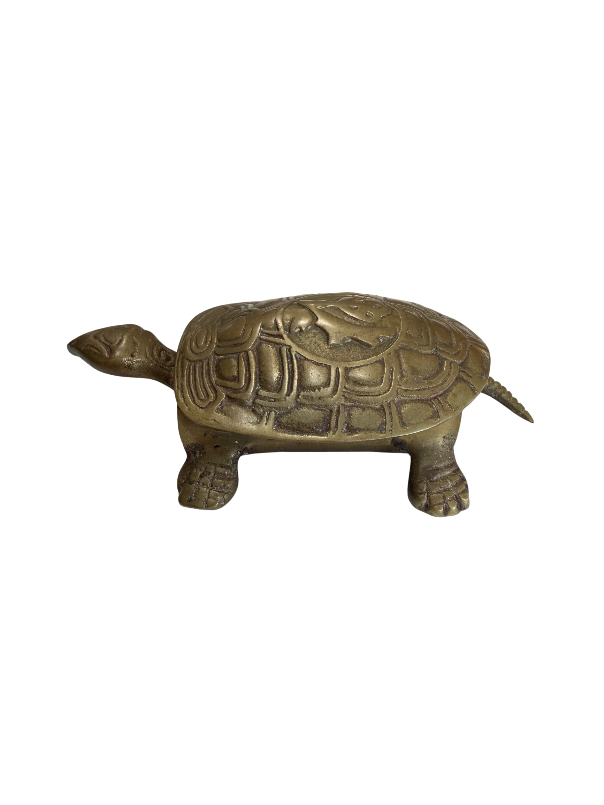 Vintage Brass Turtle Trinket Box | Match Holder