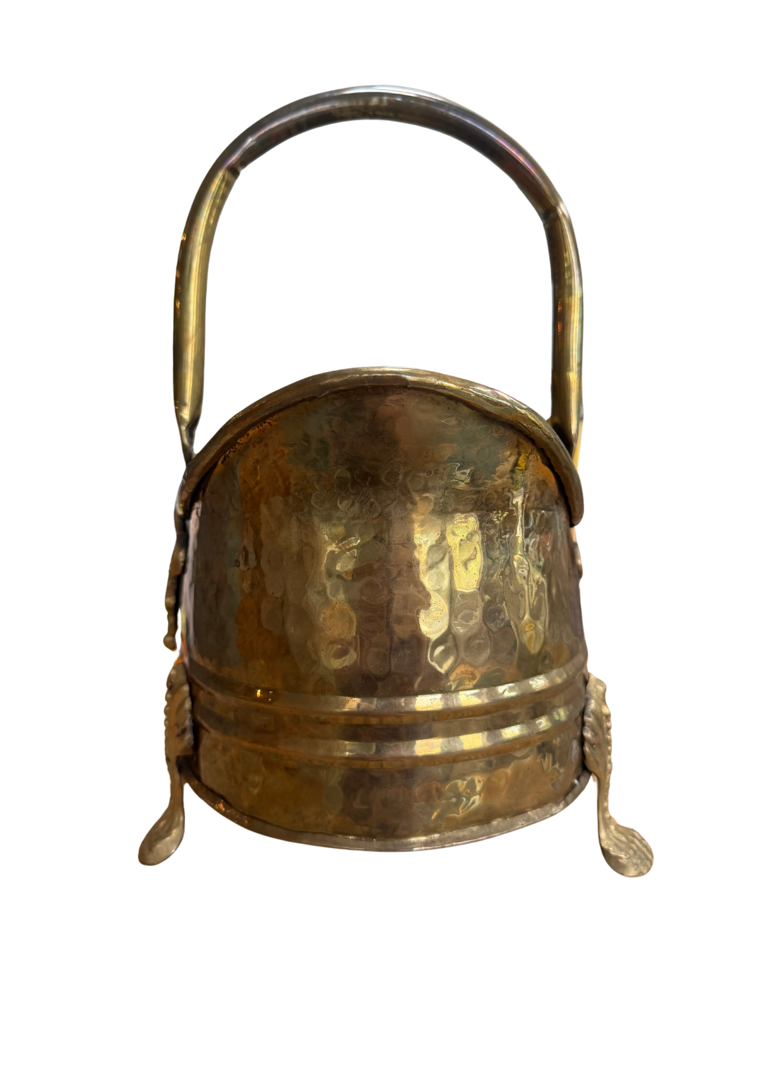 Antique Hammered Brass Coal Bucket Jardinière | Rococo Claw Feet | Planter | Champagne Chiller