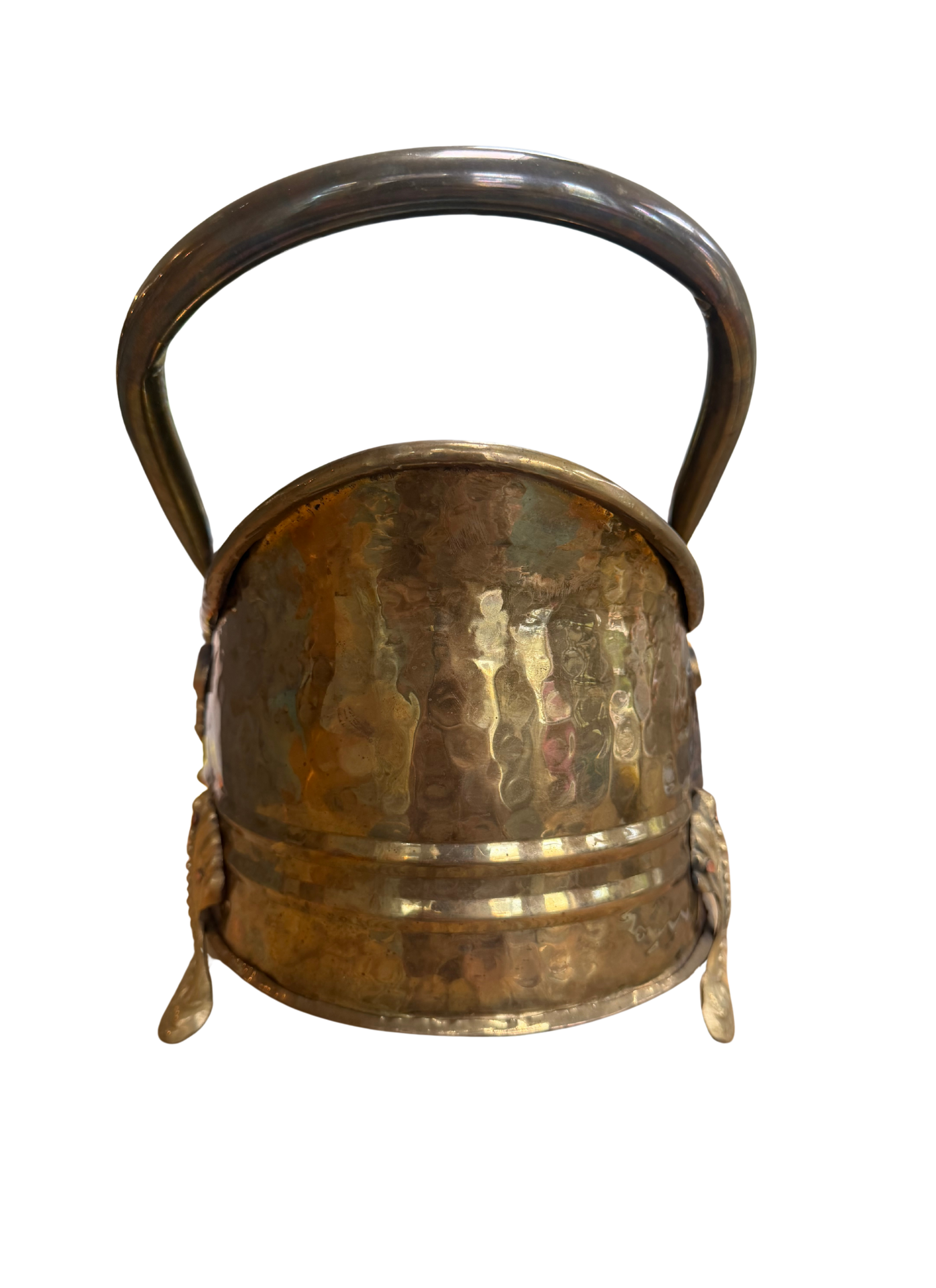 Antique Hammered Brass Coal Bucket Jardinière | Rococo Claw Feet | Planter | Champagne Chiller