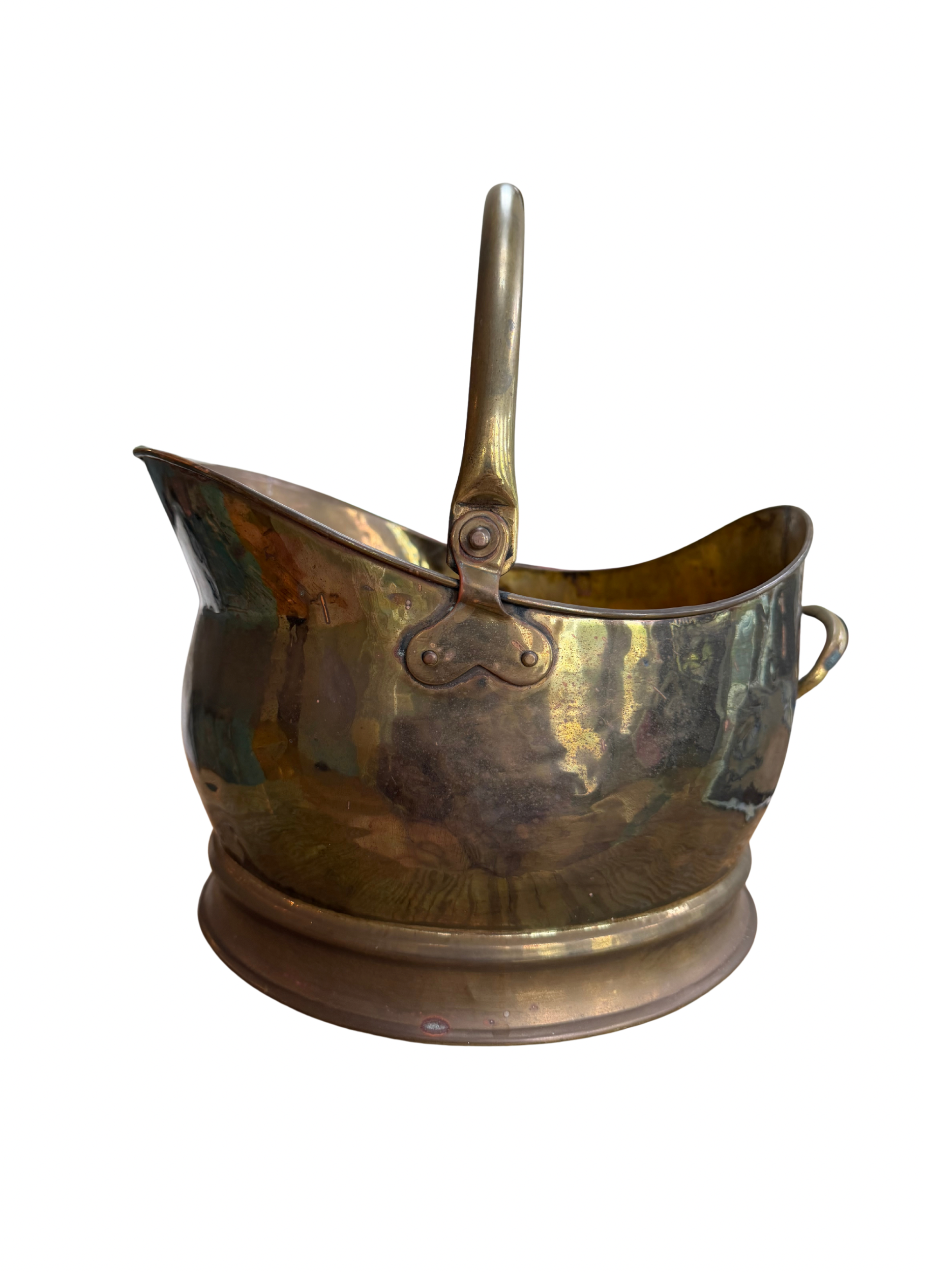 Antique English Brass Coal Scuttle | Helmet Form Wine Cooler | Aged Dark Patina | 19th Century Planter