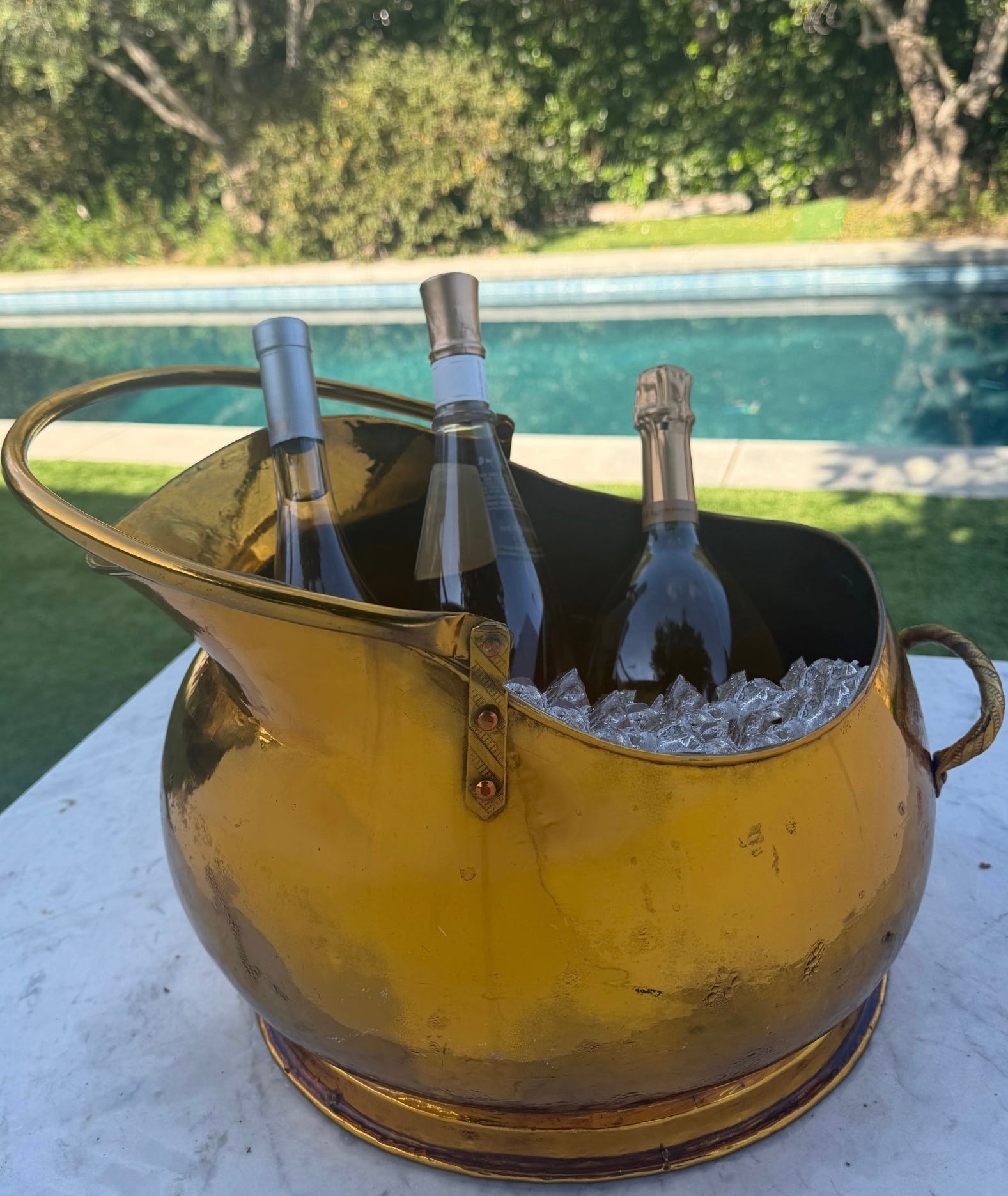 Vintage Brass Helmet Jardinière