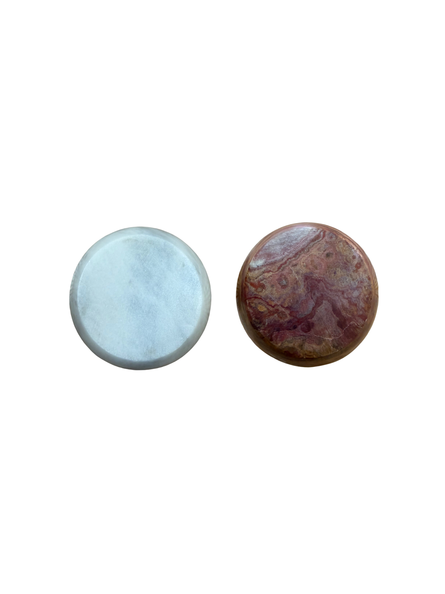 Vintage Marble & Onyx Lidded Stone Containers – Pair | Sculptural Catchall Bowls