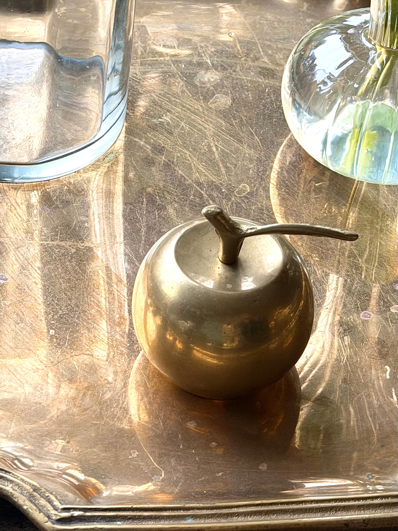 Vintage Brass Apple Bell | Decorative Brass Fruit | Desk Accessory
