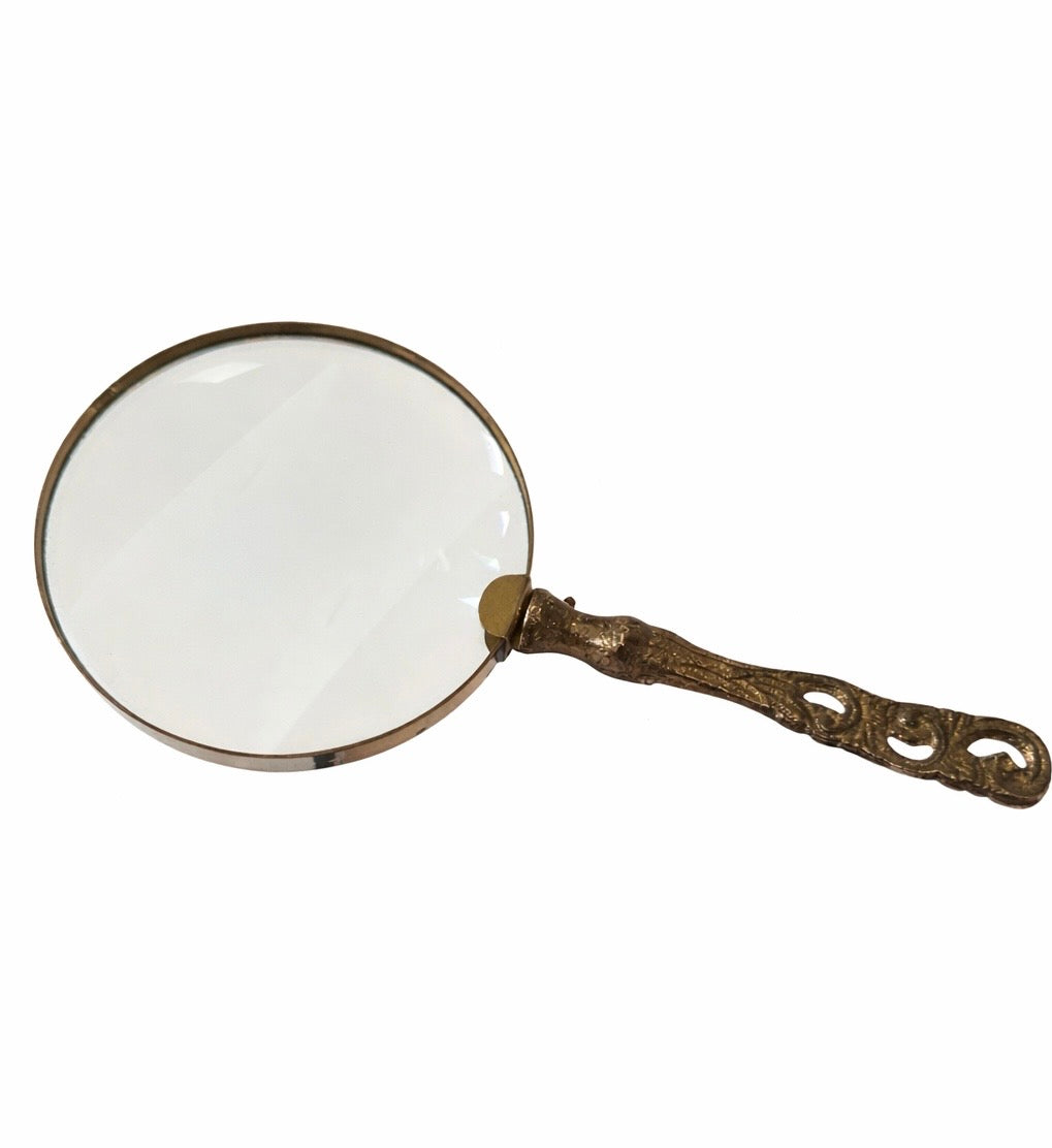 Vintage Brass Desk Magnifying Glass — Ornate Handle, Mid-20th Century (Circa 1960s–1980s)
