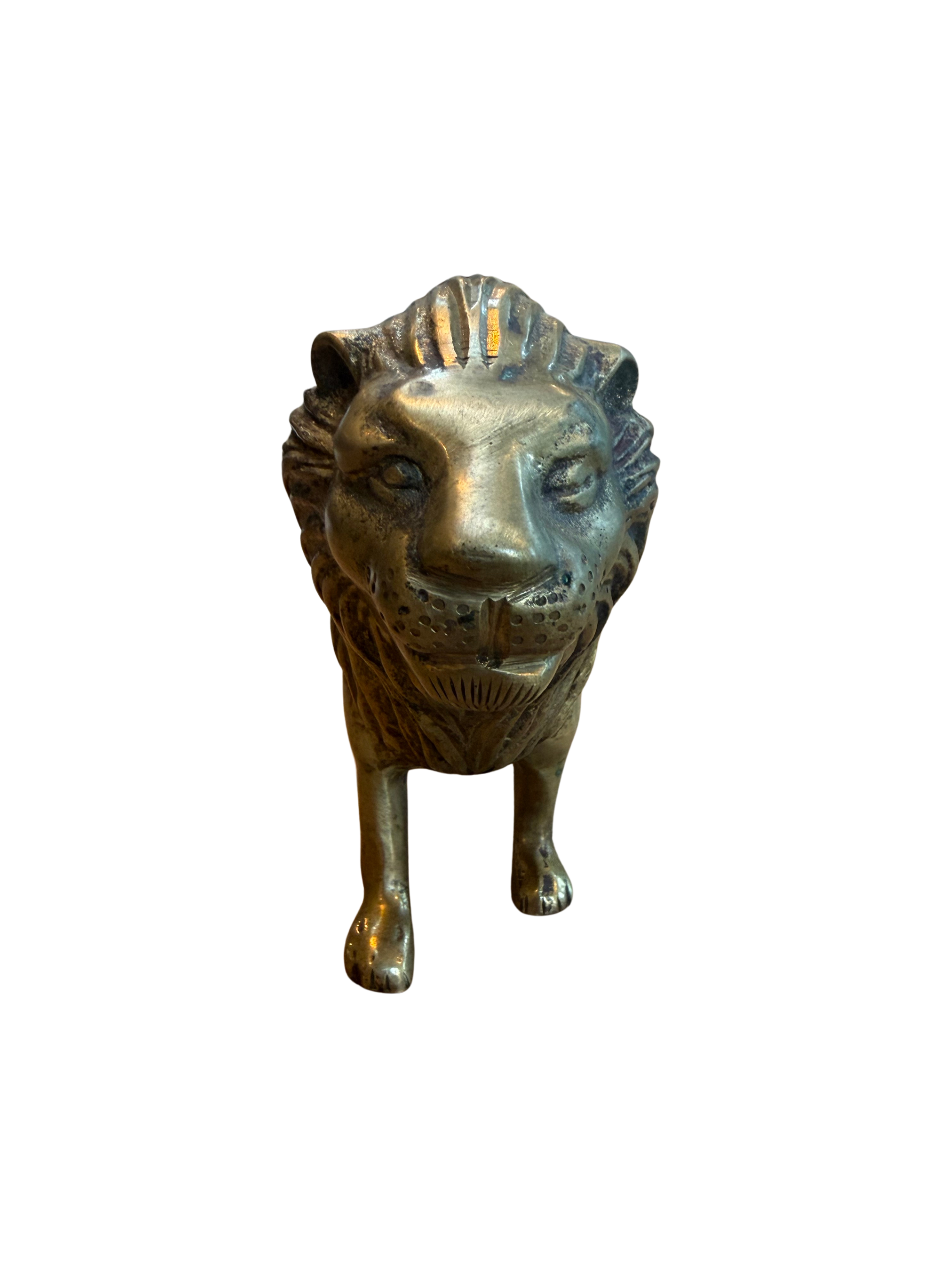 Vintage Solid Brass Lion Sculpture – 11" Regal Library Object