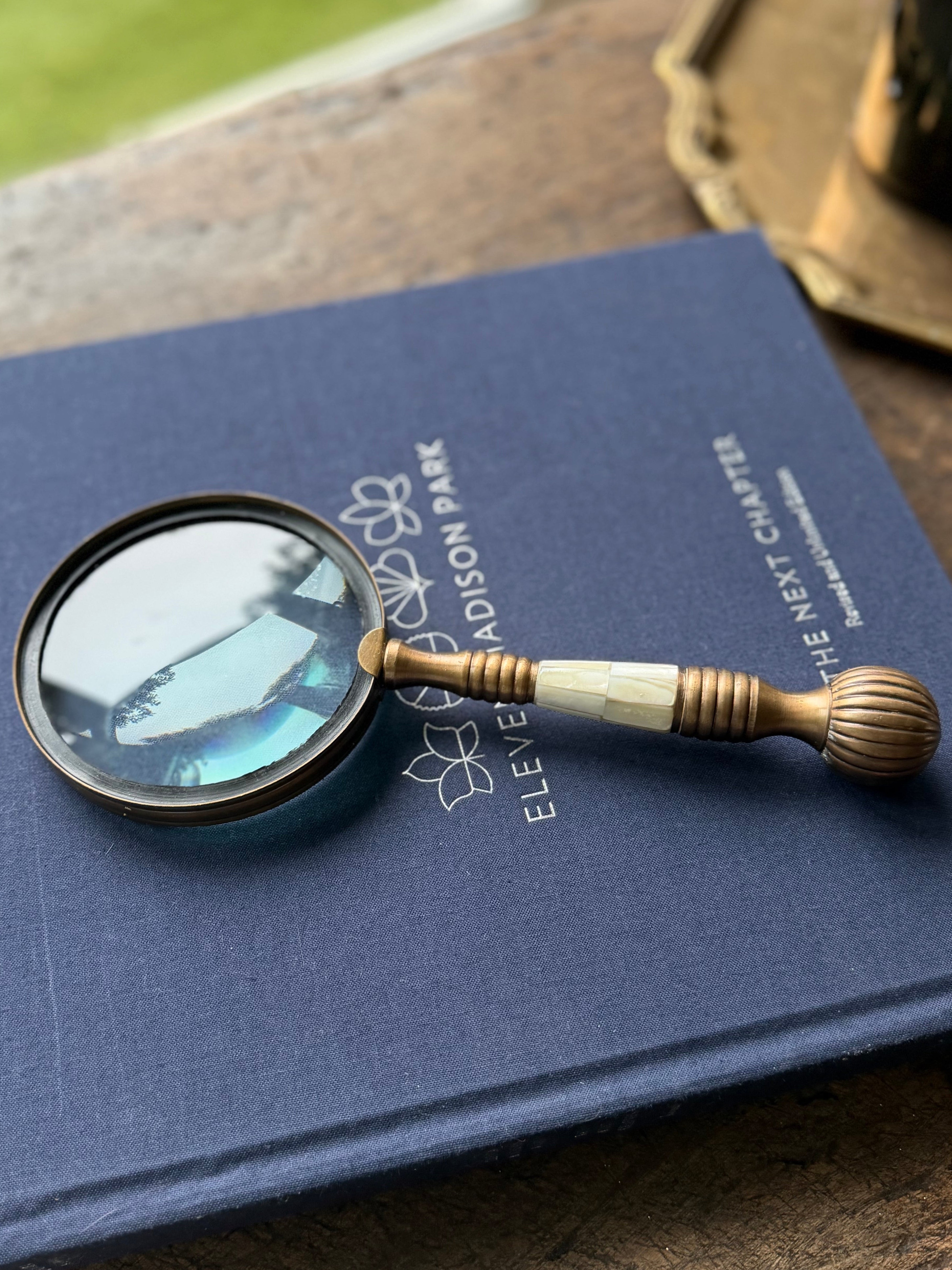 Vintage Brass & Mother-of-Pearl Magnifying Glass — Map Reader / Library Desk Object