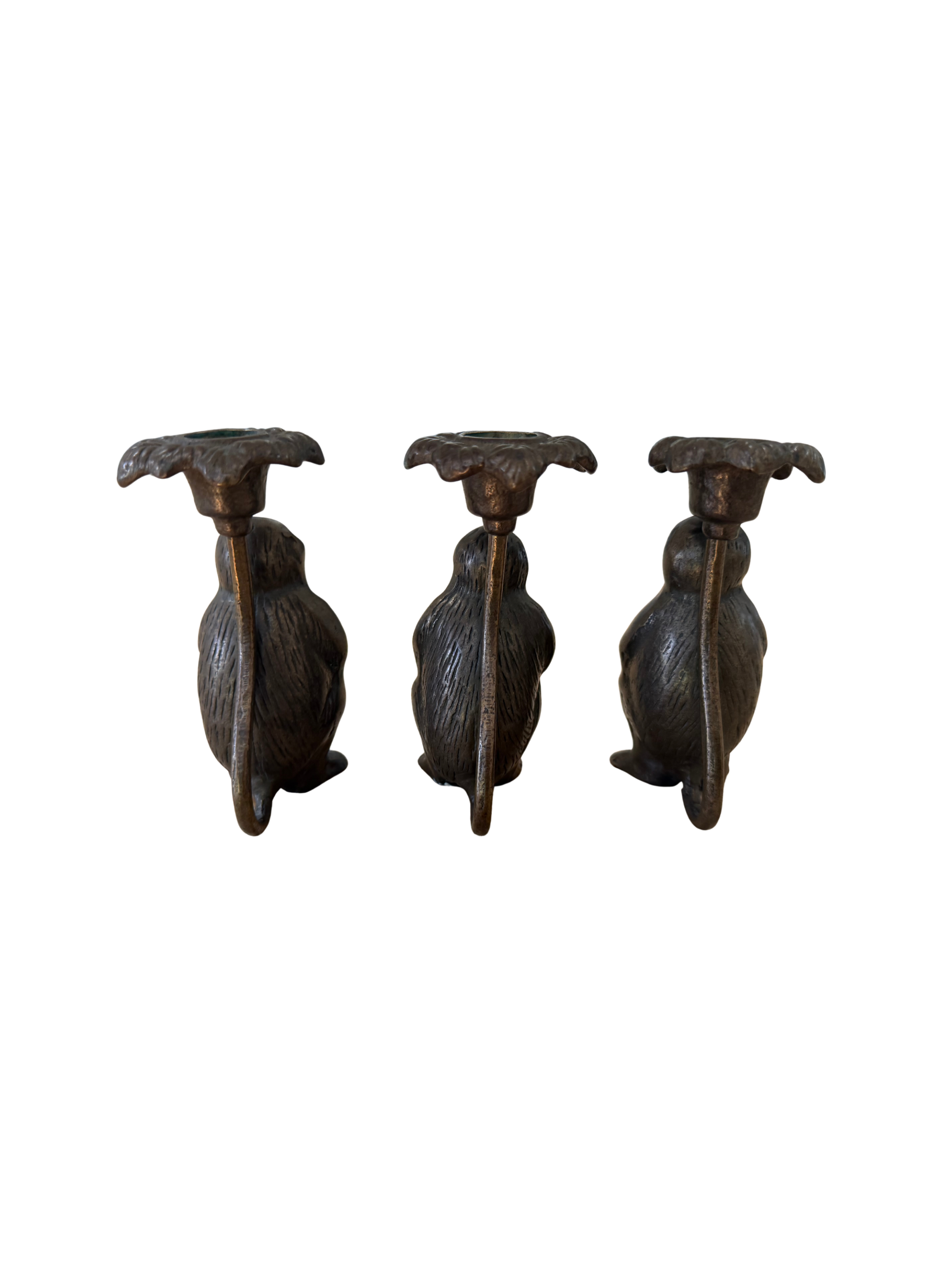 Vintage Brass Three Wise Monkeys Candlestick Holders – See Hear Speak No Evil – Mid Century India Set of 3