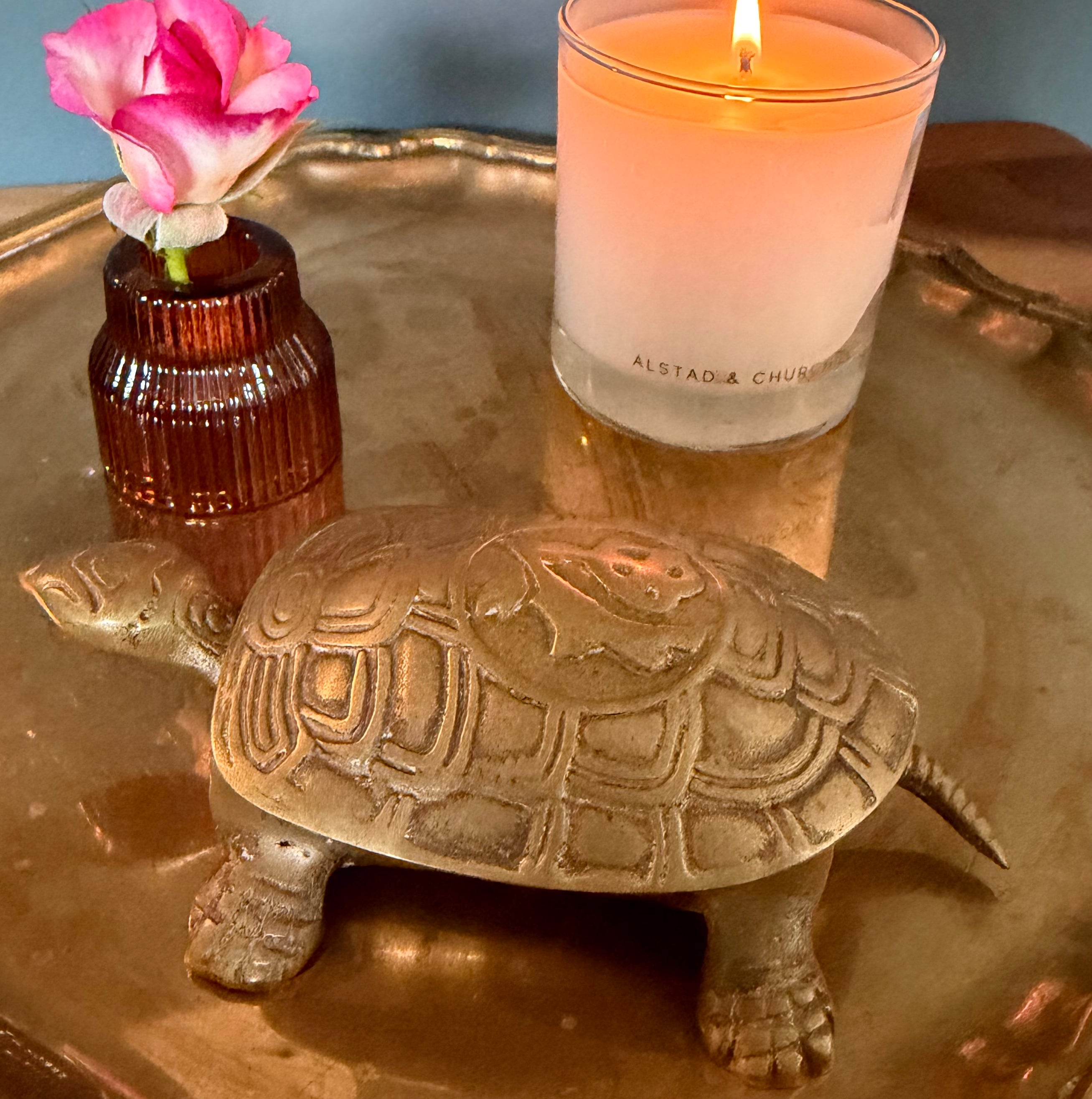 Vintage Brass Turtle Trinket Box | Match Holder