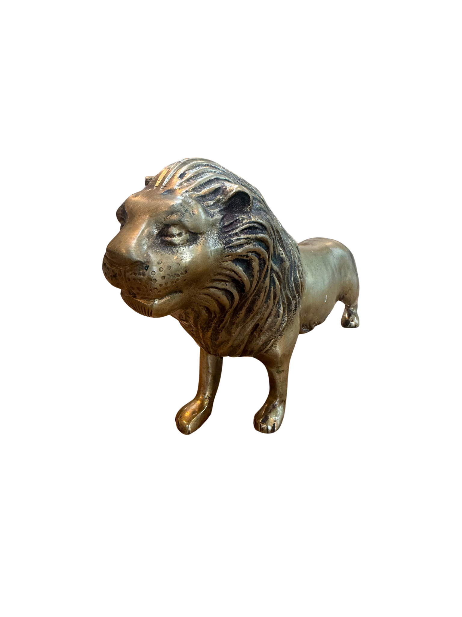 Vintage Solid Brass Lion Sculpture – 11" Regal Library Object