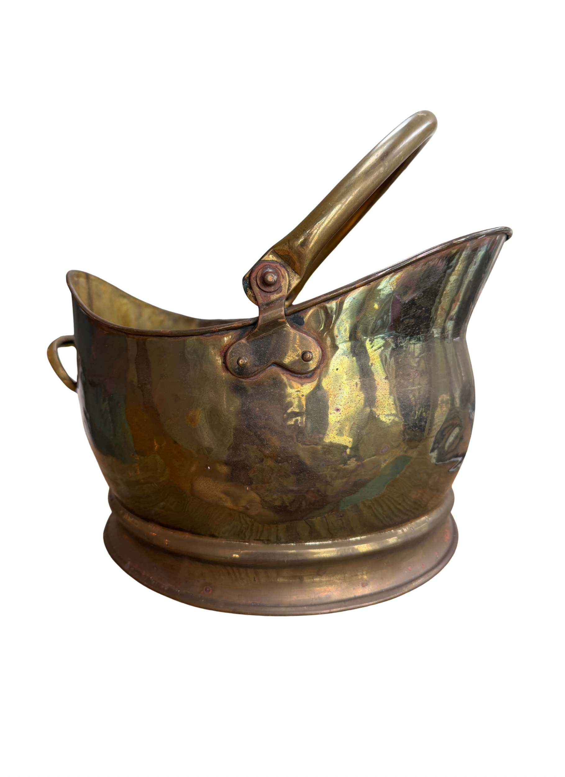Antique English Brass Coal Scuttle | Helmet Form Wine Cooler | Aged Dark Patina | 19th Century Planter